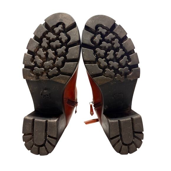 Carlo Rossetti Size 7.5 Burgundy Leather Chunky Heel Platform Booties Side Zip - Picture 7 of 14